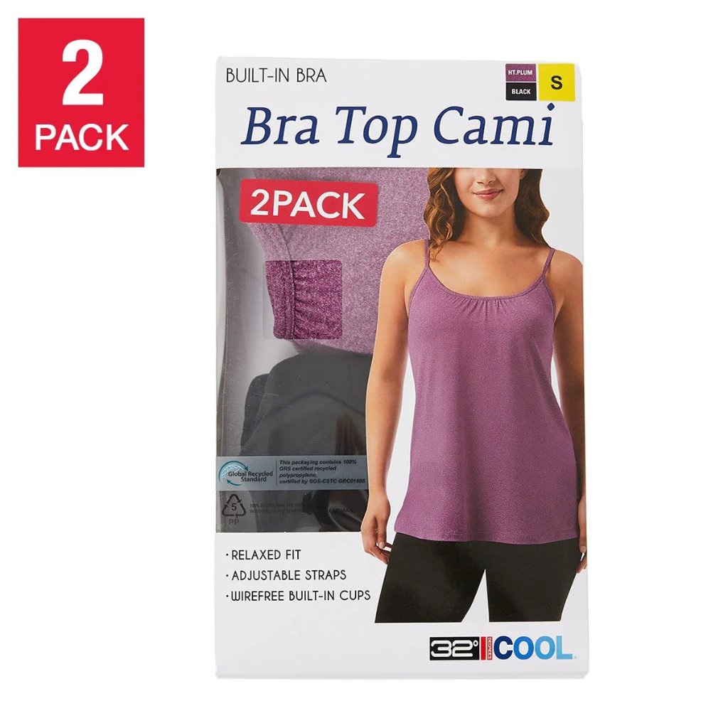 2 Degrees Ladies' Bra Top Cami, 2-Pack
